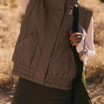 Versatile Stand Collar Button Sleeveless Loose Pocket Casual Vest Jacket