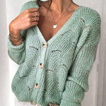 Fashionable V-neck Long-sleeved Knitted Sweater Cardigan