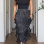 FRINGED MIDI SKIRT