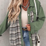 Plaid Patchwork Jackets Lapel Collar Spliced Button Down Pockets Overcoats