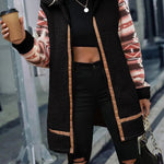 Ethnic Style Print Coat Lapel Zip Long Sleeve Plush Patchwork Jacket Outerwear