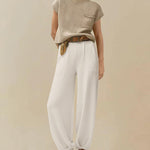 Two Piece Matching Sets Short Sleeve Pullover Tops Solid Color High Waisted Lounge Pants