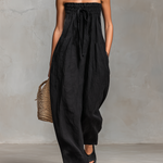 Women's Minimalist Loose-fitting Linen Blend Strapless Jumpsuit With Tie Closure