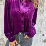 Women's Fashion Gold Velvet Lapel Shirt