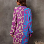 Leopard Stitching Sweater Knit Sweater Cardigan