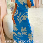 One Shoulder Tie Knot Printed Maxi Dress