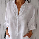Cotton and Linen Solid Color Casual Shirt