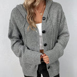 Nadorine Women's Drawstring Detail Button Front Hooded Cardigan
