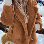 Lapel Fleece Jacket Long Sleeve Pockets Faux Fur Dressy Fall Outfits