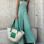 Nadorine Women's Casual Plaid High Waisted Pants Suspender Jumpsuits Overalls