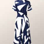 Short Sleeves Printed Lapel Maxi Dresses