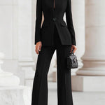 High Waisted Wide Leg Solid Color Pants Suits Bottoms