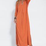 Solid Color Long Sleeve V-Neck Comfy Dresses