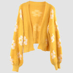 Nadorine Women's Cute Daisy Knit Cardigan Long Sleeve Casual Flower Open Front Sweater Tops