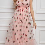 Sleeveless Mesh Strawberry V-Neck Dress