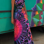 La Bamba Tie-dye Print Back Lace-up Stretch Maxi Dress
