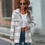 Plaid Fuzzy Longline Jacket with Pockets