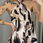 Leopard Print Sexy Halter Neck Backless Loose Maxi Dress