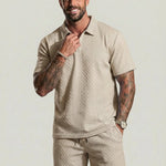 KZZ Men's Solid Polo Shirt & Drawstring Waist Shorts Set