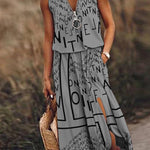 Sleeveless long dress casual women's waist zipper letter dress