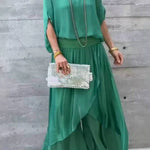 Top slit wide-leg pants chiffon casual suit