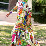 Long Sleeves Loose Asymmetric Printed Split-Joint Lapel Maxi Dresses Shirt Dress