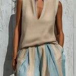 Casual sleeveless top and loose striped trousers set