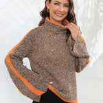 Casual Long Sleeves Loose Contrast Color Half Turtleneck Sweater Tops