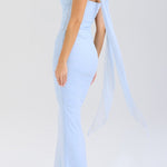Neck Wrapped Strapless Corset Bodycon Maxi Skirt 2pcs Set-Blue