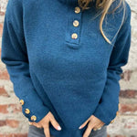 Solid Color Button Casual Loose Sweater