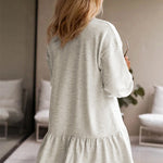 White Solid Color Ruffle Hem Mini Sweatshirt Dress