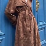 Vintage Caramel Brown Suede Long Trench Coat