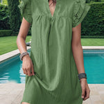 A-Line Loose Ruffled Solid Color Stand Collar Mini Dresses