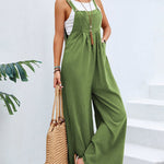 Solid Color Sleeveless Sling Pocket Wide Leg Side Button Plus Size Jumpsuits