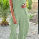 V-neck wide-leg pants suspenders solid color long jumpsuit