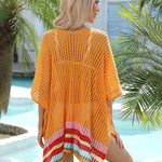 Hollow Out Beach Swimsuit Coverups Oversized Short Sleeve V Neck Loose Knit Bikini Cover Up