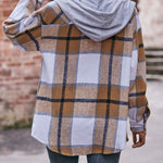 Nadorine Casual Mid-length Plaid Shirt Hooded Jacket