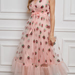 Sleeveless Mesh Strawberry V-Neck Dress