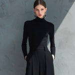 Women's Black Classic Knit Turtleneck Wide - Leg Jumpsuit
