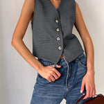 Solid ColorTwo-piece Slim Fit Sleeveless Vest Wide Leg Pants Set