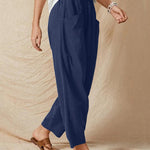 Solid Color Elastic Waist Cropped Wide Leg Pants Loose Trousers