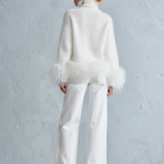Classic Down-Proof Hem White Mohair Turtleneck Sweater