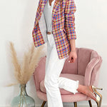 Long sleeve pocket printed double breasted casual jacket