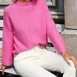 Nadorine Crewneck Knitted Sweater Solid Color Batwing Long Sleeve Pullover Jumper Top