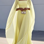 Cape Gauze Pleated Split-Joint Square-Neck Evening Dresses Maxi Dresses