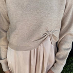 Practical Fashion Knit Ruched Sweater and Satin Stretch Tank Midi Dress Two-piece Set