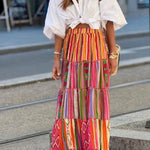Color Block Ethnic Style Retro Long Skirt