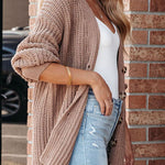 Khaki Solid Color Buttoned Down Casual Knitted Cardigan
