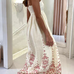 Paradise Flowers Linen Blend Unique Print Pocketed Strap Loose Maxi Dress