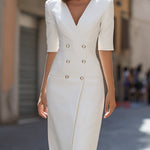 Tailored Double-Breasted Blazer Midi Dress